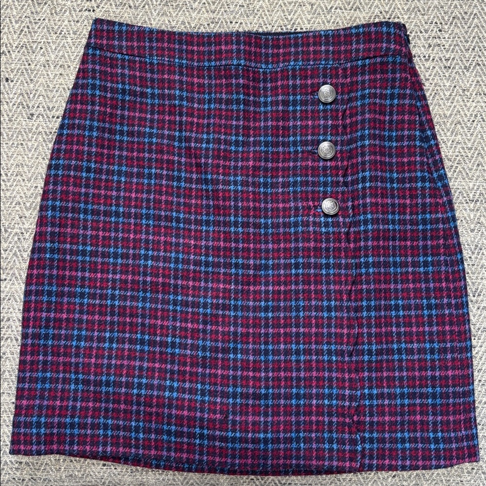 NWT Talbots Blue, Red, Pink, Black Plaid classic wool blend Mini Skirt sz 2p